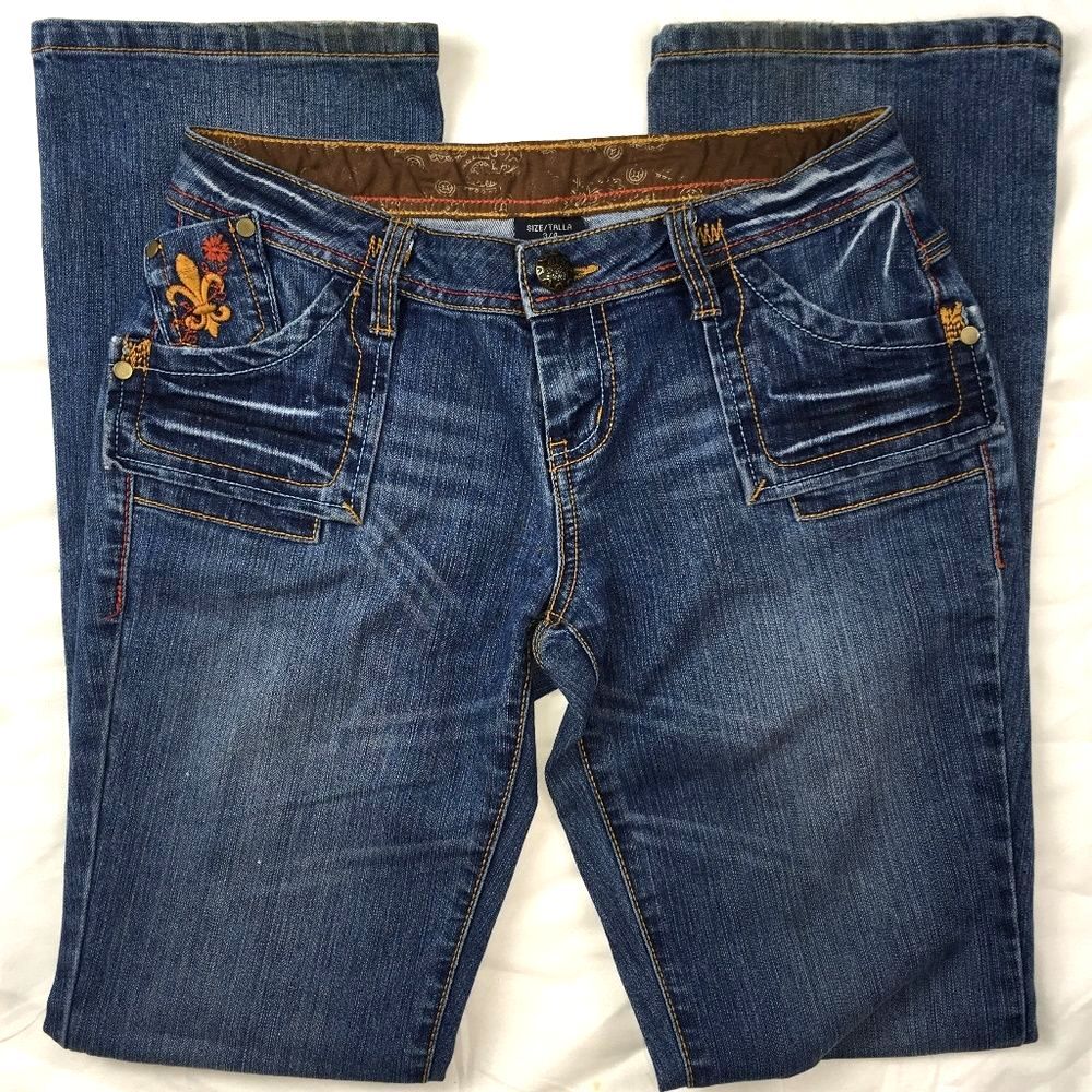 Jeans Size 3/4 Colorful Threading Fancy Pockets